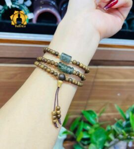 Vòng Trầm hương 108 hạt rừng Việt Nam mix lu thống + ngũ điếu dòng đá tự nhiên